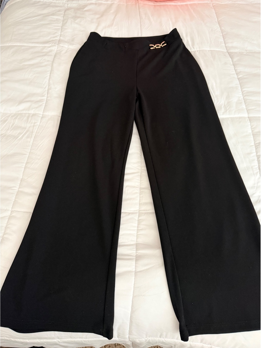 Donna Moore Black Wide-Leg Dress Pants with Gold Accent Buck